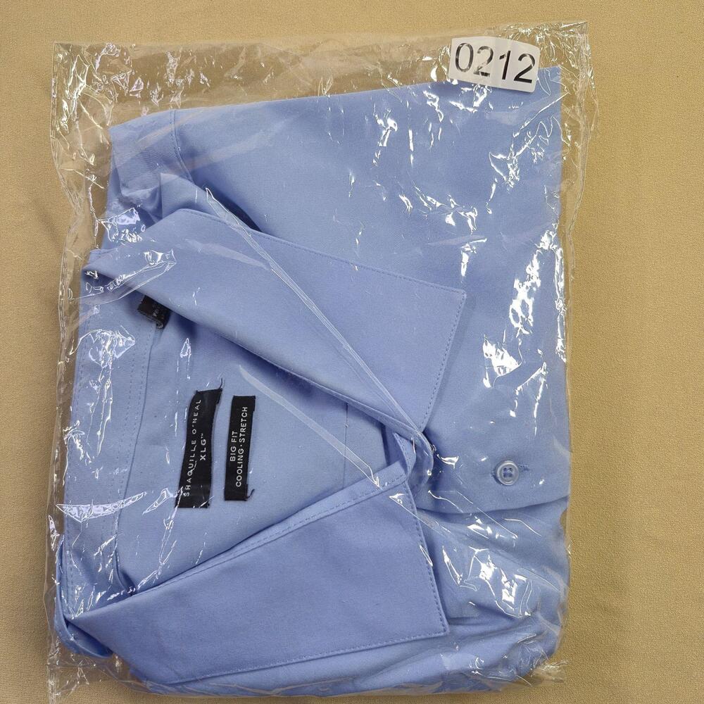 Shaquille O'Neal Shirt Mens XLG Blue Big Fit Cooling Stretch Button Up 19 34/35